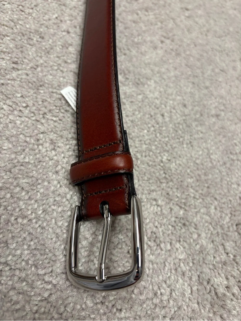 J. Crew Factory Burnished Brown Leather Dress Belt with Silver Buckle